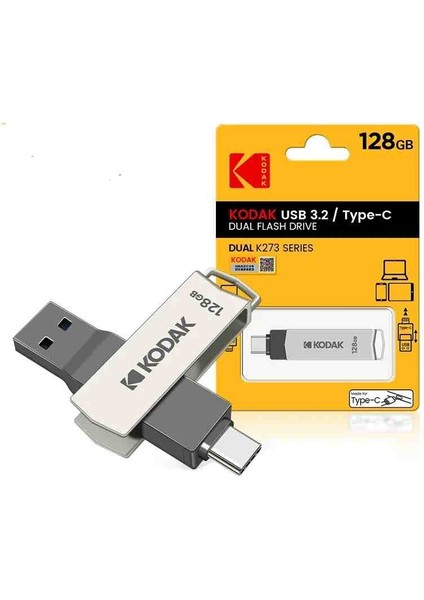 128Gb.K273 Type-C ve USB 3.2 Type-C Girişli Tüm Cihazlara İphone 15 Serisine Uygun Yüksek Hızlı Usb Otg Flash Bellek Çift Giriş Metal Sağlam Orjinal