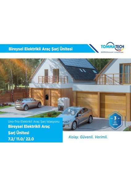 22 Kw Trifaze Araç Şarj Cihazı Trio Ev Charger Evc-tt-tf-22 6 Mt Kablo Ve Wifi Germany