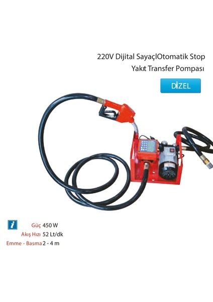 MTTP60ZDL 220V Dıgıtal Sayaçlı Otomatik Stop Yakıt Transfer Pompası