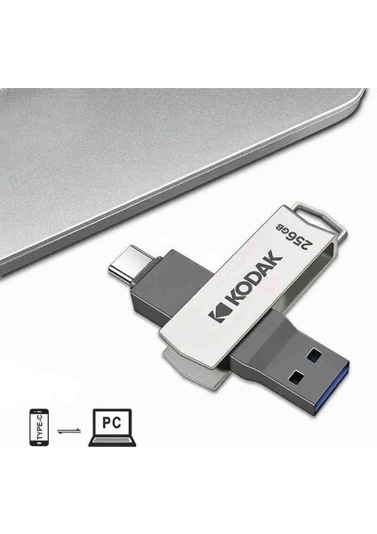 K273 256Gb.Type-C ve USB 3.2 Type-C Girişli Tüm Cihazlara İphone15/16 Serisine Uygun ve İphone Dönüştürücü Hediye Yüksek Hızlı Usb Otg Flash Bellek Çift Giriş Metal Sağlam Orjinal