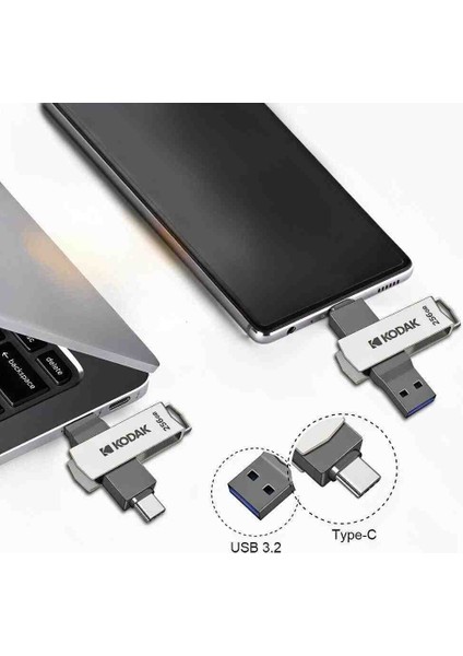 K273 256Gb.Type-C ve USB 3.2 Type-C Girişli Tüm Cihazlara İphone15/16 Serisine Uygun ve İphone Dönüştürücü Hediye Yüksek Hızlı Usb Otg Flash Bellek Çift Giriş Metal Sağlam Orjinal