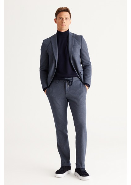 ALTINYILDIZ CLASSICS Erkek Lacivert-Gri Slim Fit Dar Kesim Kırlangıç Yaka Desenli Takım Elbise