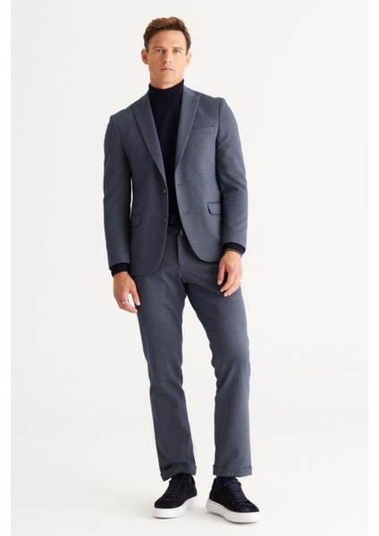 ALTINYILDIZ CLASSICS Erkek Lacivert-Gri Slim Fit Dar Kesim Kırlangıç Yaka Desenli Takım Elbise fırsatları