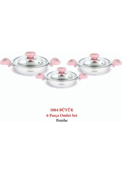 5004 Büyük 6 Parça Çelik Omlet Set Pembe