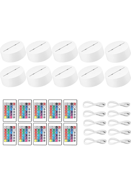 10 Paket 3D Gece LED Işık Lamba Tabanı + Uzaktan Kumanda + USB Kablosu, Akrilik Beyaz Için 16 Renk Işık Gösterisi Ekran Standı (Yurt Dışından)