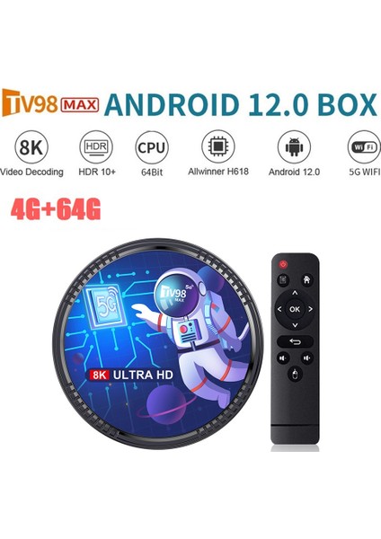 TV98MAX Tv Kutusu 4g + 32G Allwinner H618 Android 12 Akıllı Tv Kutusu 2.4g + 5g Wıfı + Bluetooth5.0 H265 TV98 Medya Oynatıcı Ab Tak (Yurt Dışından) indirimleri