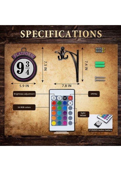 Platform 9 3/4 Uzaktan Kumandalı Gece Lambası 16 Renk Asılı Duvar Lambası 9 ¾ Burcu Dekorasyon Duvar Işıkları (Yurt Dışından) fırsatları