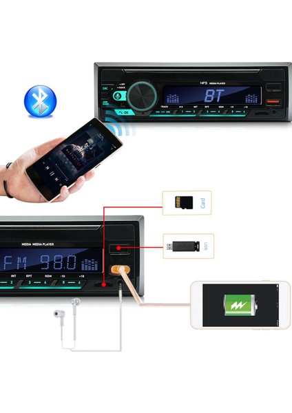 Kanal 45W Araba Radyo Araba Bluetooth Mp3 Çalar Çok Fonksiyonlu Plug-In U Disk Araba Radyosu Çok Renkli Fonksiyonu ile Araba Için (Yurt Dışından) modelleri