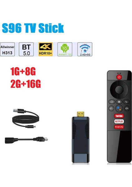 S96 Akıllı Tv Çubuk Mini Pc 1 GB + 8 GB Android 10 Allwinner H313 Akıllı Android Tv Kutusu 2.4g/5g Wifi Bluetooth 5.0 Set Üstü Kutusu (Yurt Dışından)
