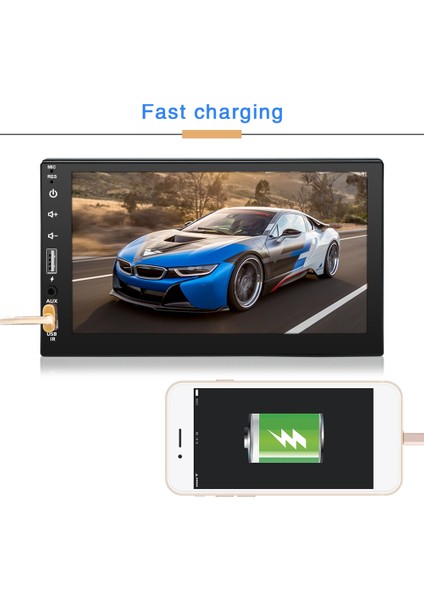 Çift Din Araba Stereo, 7 Inç Multimedya Radyo Bluetooth Dokunmatik Ekran Alıcısı Mp5 Ses Çalar Ayna Bağlantısı 2usb Aux (Yurt Dışından)