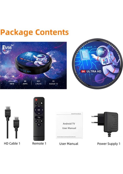 TV98MAX Tv Kutusu 2g + 16G Allwinner H618 Android 12 Akıllı Tv Kutusu 2.4g + 5g Wıfı + Bluetooth5.0 H265 TV98 Medya Oynatıcı Ab Tak (Yurt Dışından)