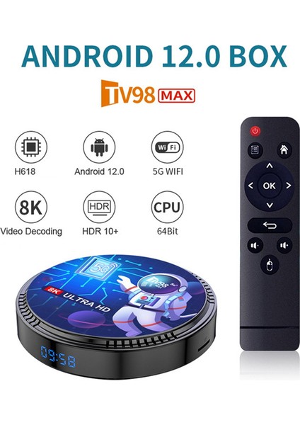 TV98MAX Tv Kutusu 2g + 16G Allwinner H618 Android 12 Akıllı Tv Kutusu 2.4g + 5g Wıfı + Bluetooth5.0 H265 TV98 Medya Oynatıcı Ab Tak (Yurt Dışından)