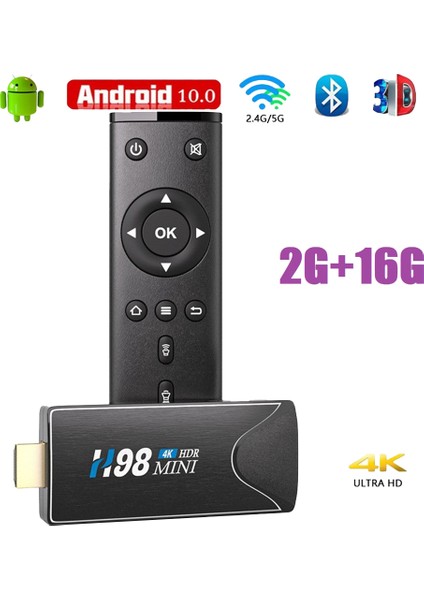 H98 Mini Tv Çubuk Mini Pc 2g + 16G 4K 3D Allwinner H313 Android 10 Akıllı Tv Kutusu 2.4g 5.8g Wıfı Medya Oynatıcılar Televizyon Kilidi Abd Tak (Yurt Dışından)