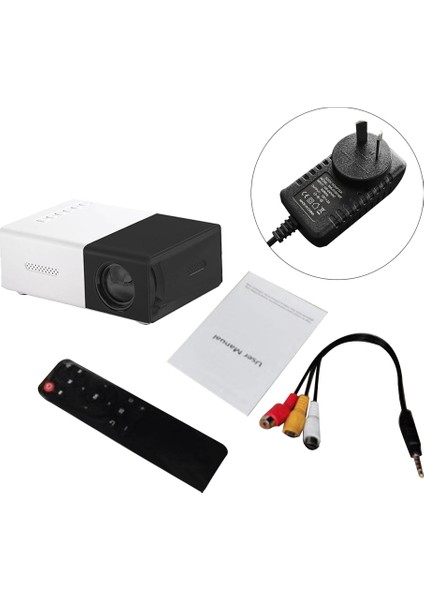 Okul Sezonu Çok Fonksiyonlu Sınıf Mini Projektör LED Mini Kablosuz 1080P Hd Projektör, Au Fişli, Siyah-Beyaz (Yurt Dışından)