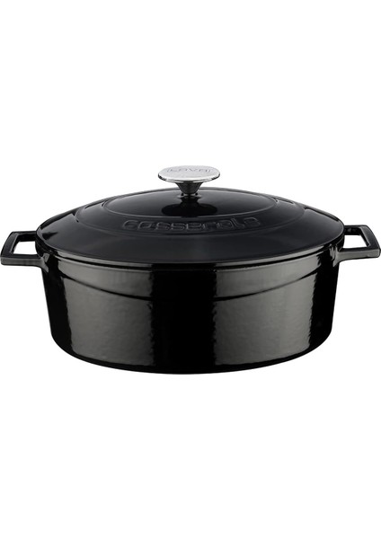 Lava Metal Oval Döküm Tencere, 29 Cm, 4.67 L Hacim, Siyah