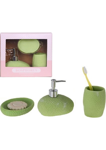 Yeşil Petek Desenli 3 Lü Banyo S Hediye Kutulu, Yeşil