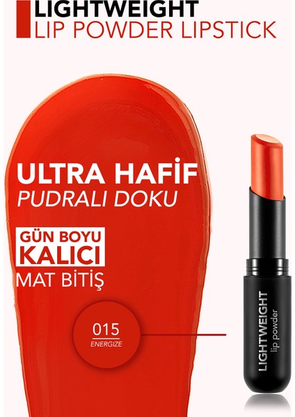 Lightweight Lip Powder Ultra Hafif Nemlendirici Stick Mat Ruj (015 Energize) 8682536061926