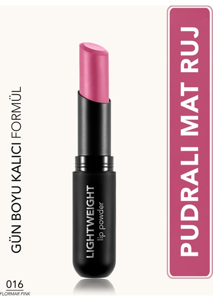 Lightweight Lip Powder Ultra Hafif Nemlendirici Stick Mat Ruj (016 Flormar Pink) 8682536061940
