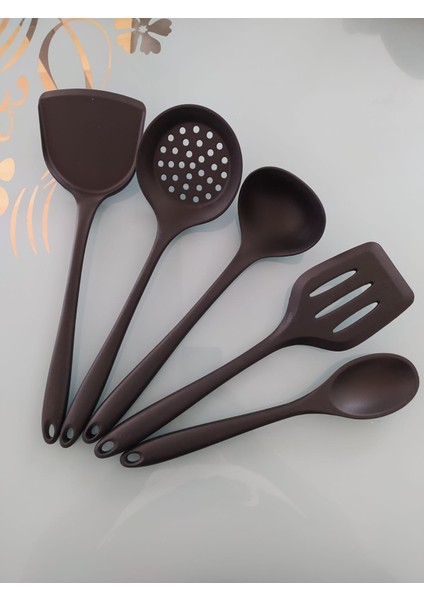 Yanmaz Yapışmaz Komple Silikon Spatula Kepçe Kaşık Seti 5 Parça