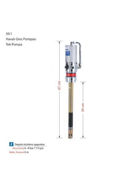 50:1 Havalı Gres Pompası-Tek Pompa MTGP50