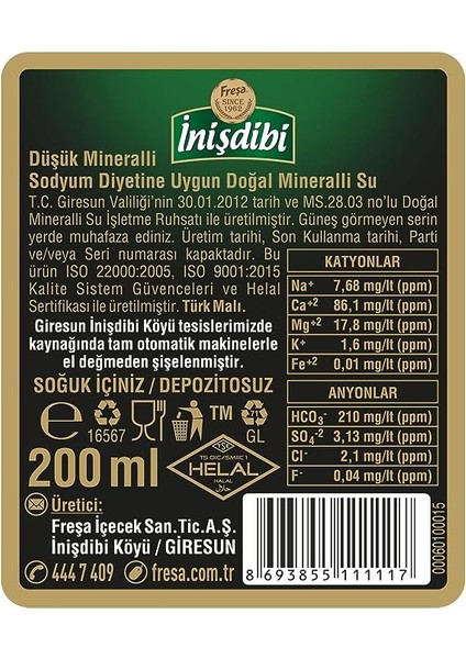 Inişdibi Maden Suyu 3 Koli (200 ml x 72 Şişe)