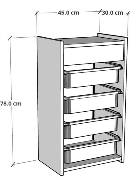 Furnature Design 4 Sepetli Oyuncak Dolabı Çok Amaçlı Mutfak Dolabı Sebzelik Atlantik Çam - Beyaz & Pembe