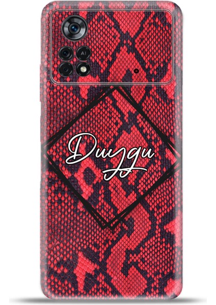 Xiaomi Poco X4 Pro Kılıf Silikon Esnek Kamera Koruma Kişiye Özel Isim - Kırmızı Deri