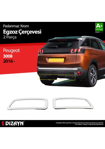 Peugeot 3008 Krom Egzoz Çıkışı 2 Prç. 2016-2023 A+ Kalite indirimleri