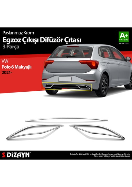 VW Polo 6 HB Makyajlı Krom Egzoz Çıkışı Difüzör 3 Prç. 2021 Üzeri