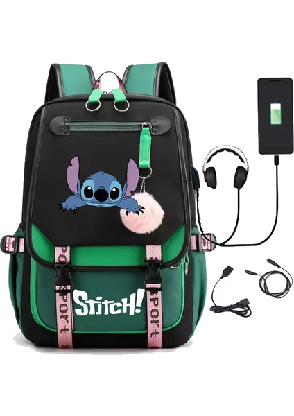 Yeni Lilo Stitch Stitch Stitch USB Şarj Edilebilir Okul Çantası Erkek ve Kadın Öğrenci Sırt Çantası Sırt Çantası (Yurt Dışından)