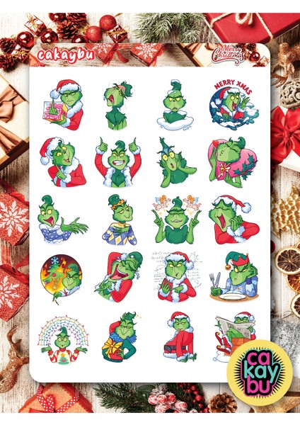 Merry Christmass Grinch Sticker Set A4 Boyutunda 1 Sayfa