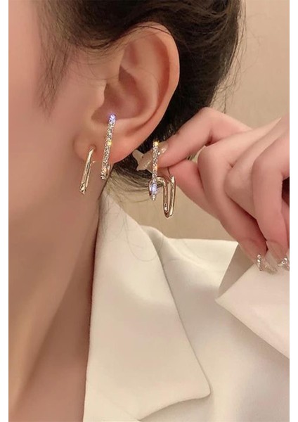 Kadın Gold Zirkon Taş Vip Küpe Earcuff