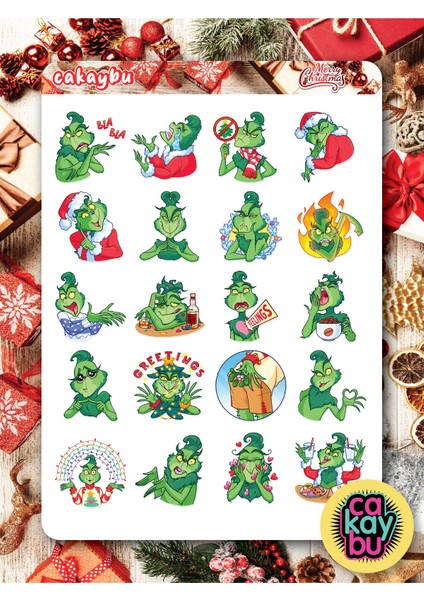 Merry Christmass Grinch Sticker Set A4 Boyutunda 1 Sayfa