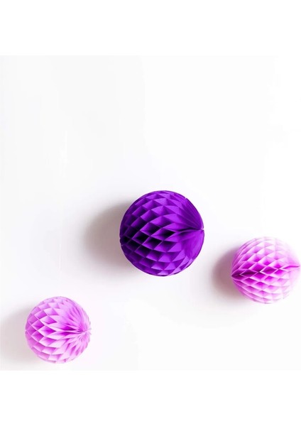 Yuvarlak Lila 3'lü Ponpon Petek Doğum Günü Parti Süsü
