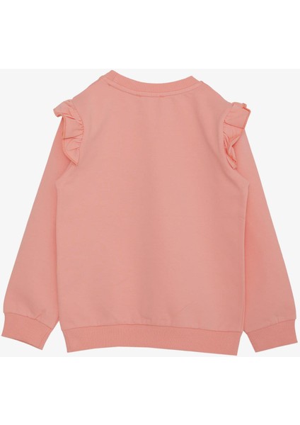 Kız Çocuk Sweatshirt Pullu Simli Yazı Baskılı 3-8 Yaş, Somon