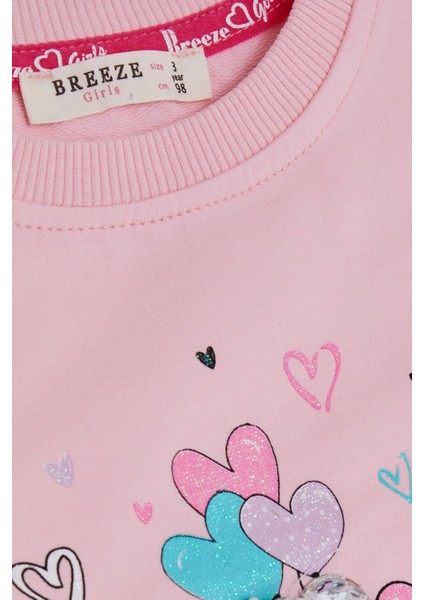 Kız Çocuk Sweatshirt Pullu Ayıcık Aksesuarlı Simli Yazı Baskılı 1.5-5 Yaş, Pembe modelleri