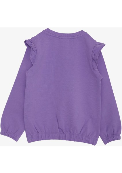 Kız Çocuk Sweatshirt Pullu Ayıcık Aksesuarlı Simli Yazı Bazkılı 1.5-5 Yaş, Eflatun