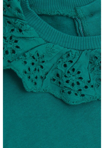 Kız Bebek Sweatshirt Güpürlü Arkası Düğmeli 9 Ay-3 Yaş, Yeşil
