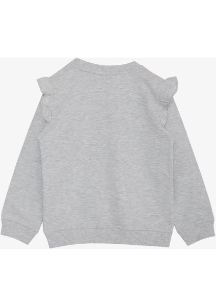 Kız Çocuk Sweatshirt Pullu Simli Yazı Baskılı 3-8 Yaş, Açık Gri Melanj