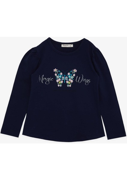 Kız Çocuk Uzun Kollu Tişört Çiçek Baskılı 1.5-5 Yaş, Lacivert fırsatları