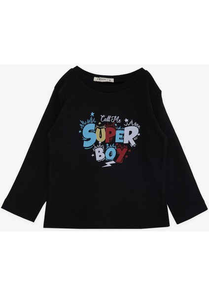 Girls & Boys Erkek Çocuk Uzun Kollu Tişört Yazı Baskılı 1-4 Yaş, Siyah