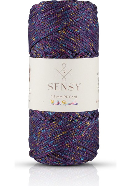 Multi Sparkle Simli Çok Renkli Ip 100 gr Polyester Makrome Ipi 1,5 mm - 150 M