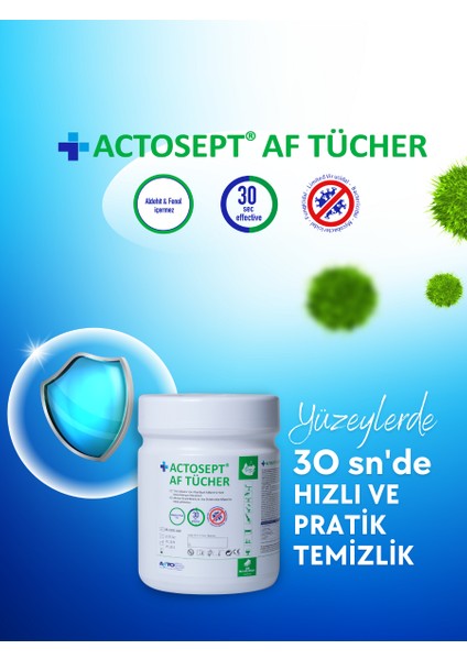 Actosept® Af Tücher 100 Mendil | Yüzeyler Için Alkol Bazlı Kullanıma Hazır Dezenfeksiyon Mendili