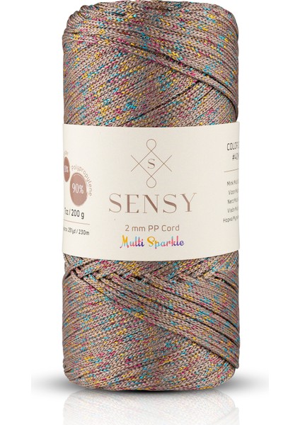 Multi Sparkle Simli Çok Renkli Ip 100 gr Polyester Makrome Ipi 1,5 mm - 150 M