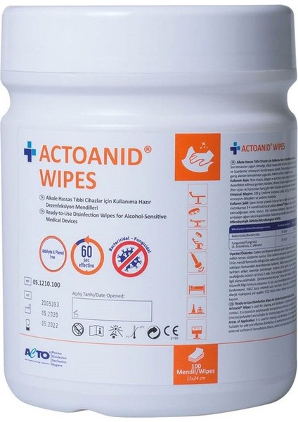 Actoanıd® Wıpes 100 Mendil | Alkole Hassas Yüzeyler Için Kullanıma Hazır Dezenfeksiyon Mendili