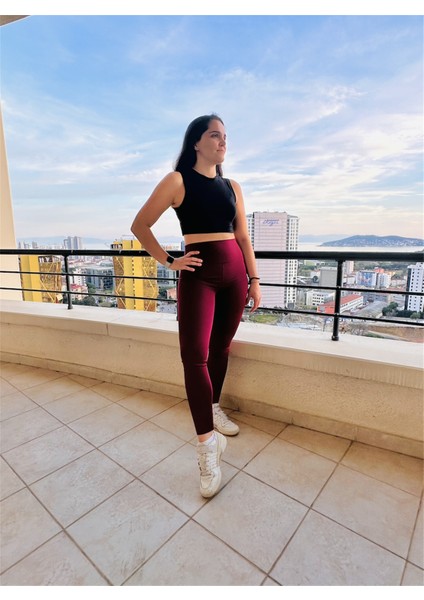 Yüksek Bel Toparlayıcı Spor Tayt Bordo fiyatları