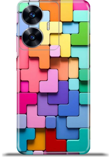 Realme C55 Kılıf Esnek Silikon Kamera Koruma 4K Desenli Özel Tasarım - Rainbow Puzzle