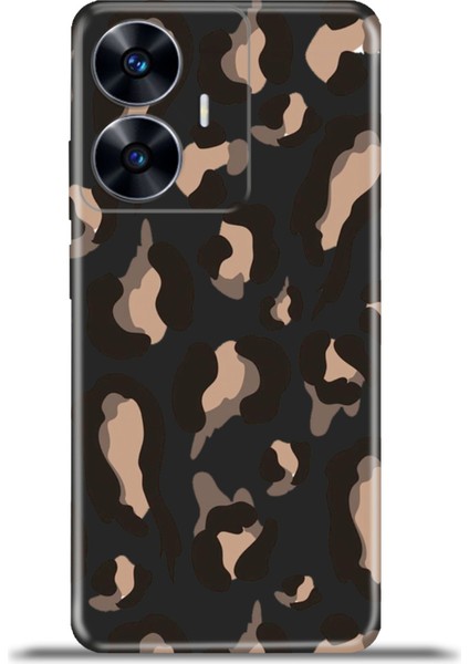 Realme C55 Kılıf Esnek Silikon Kamera Koruma 4K Desenli Özel Tasarım - Kahverengi Leopar
