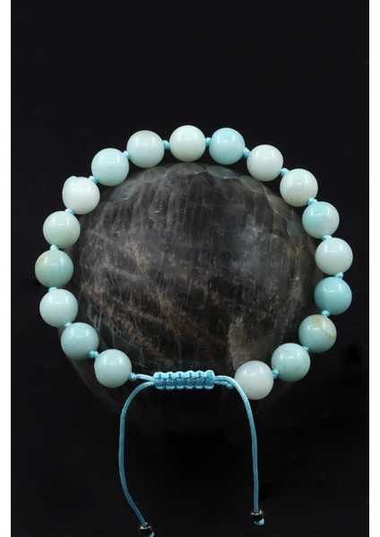 Amazonit Doğal Taş Makrome Örme Bileklik