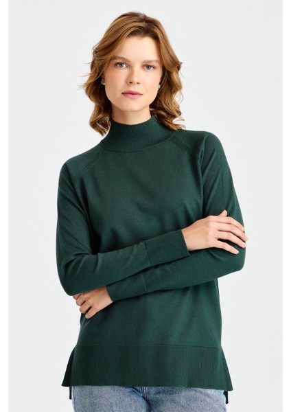 Kadın Yarım Balıkçı Yaka Kolları Yırtmaçlı Kazak Nefti fiyatları